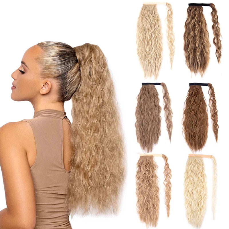 Women's Clip-In Ponytail Hair Extension Brown Synthetic Long Corn Waves