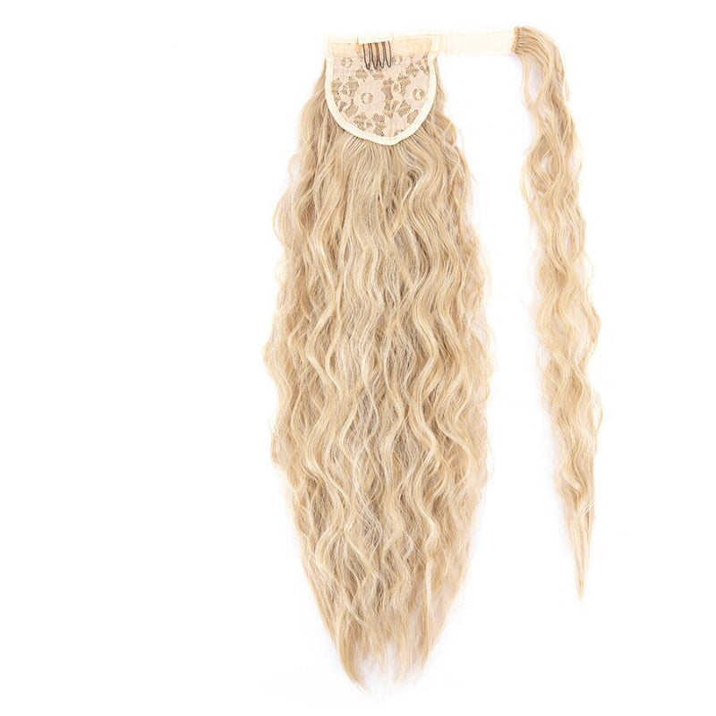 Women's Clip-In Ponytail Hair Extension Brown Synthetic Long Corn Waves