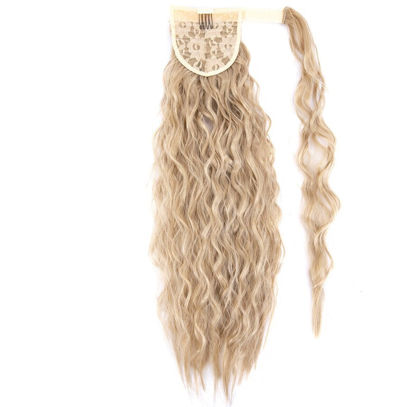 Women's Clip-In Ponytail Hair Extension Brown Synthetic Long Corn Waves