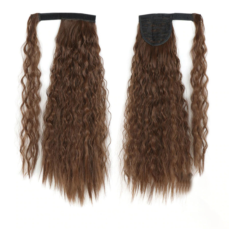 Women's Clip-In Ponytail Hair Extension Brown Synthetic Long Corn Waves