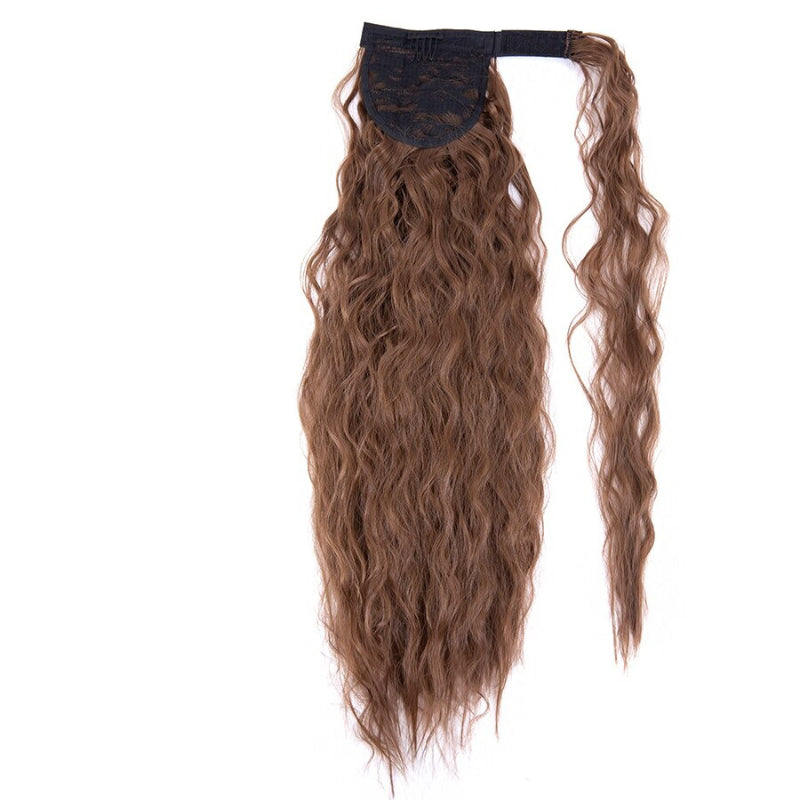 Women's Clip-In Ponytail Hair Extension Brown Synthetic Long Corn Waves