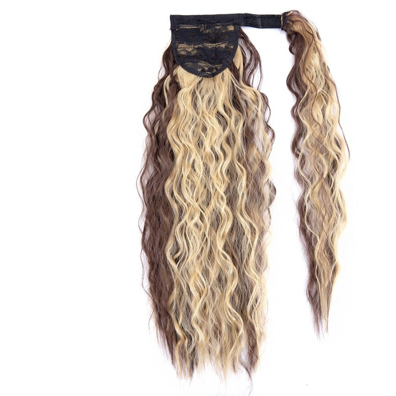 Women's Clip-In Ponytail Hair Extension Brown Synthetic Long Corn Waves