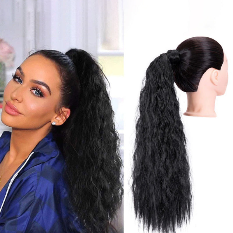Women's Clip-In Ponytail Hair Extension Brown Synthetic Long Corn Waves