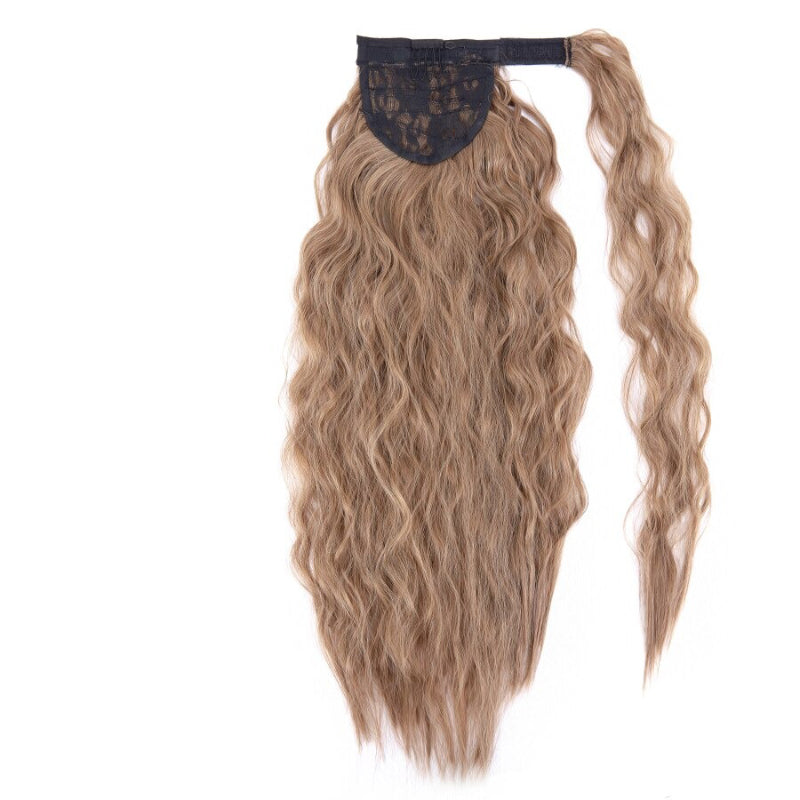 Women's Clip-In Ponytail Hair Extension Brown Synthetic Long Corn Waves