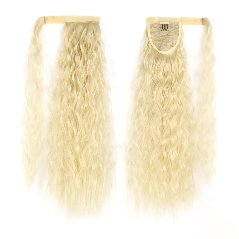 Women's Clip-In Ponytail Hair Extension Brown Synthetic Long Corn Waves