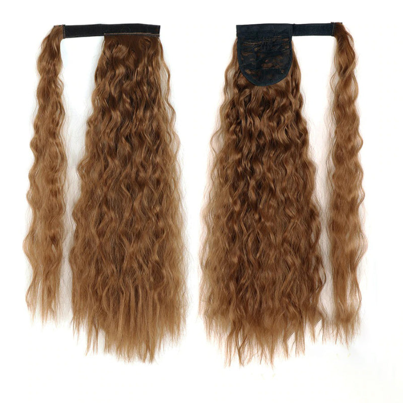 Women's Clip-In Ponytail Hair Extension Brown Synthetic Long Corn Waves