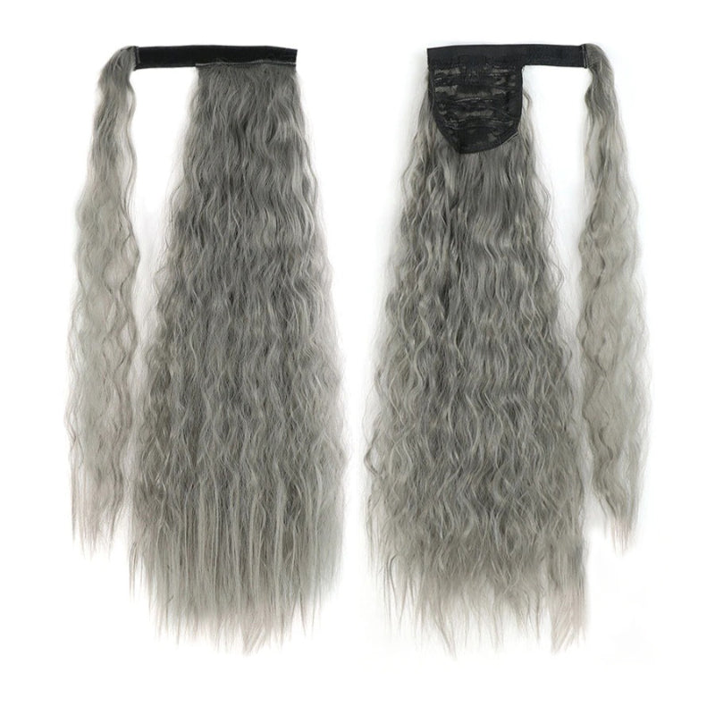 Women's Clip-In Ponytail Hair Extension Brown Synthetic Long Corn Waves