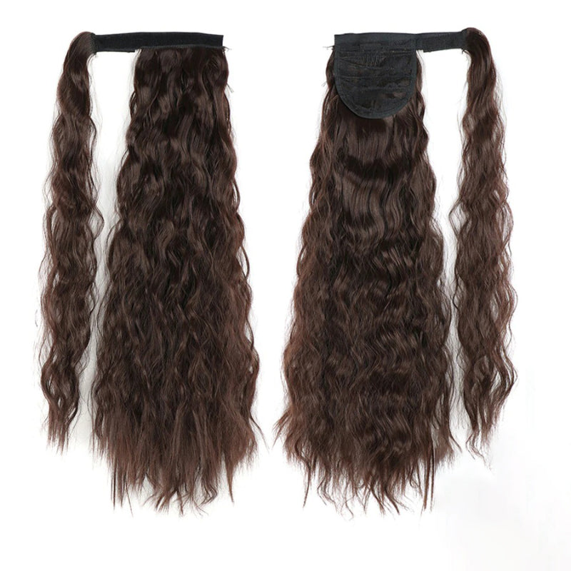 Women's Clip-In Ponytail Hair Extension Brown Synthetic Long Corn Waves