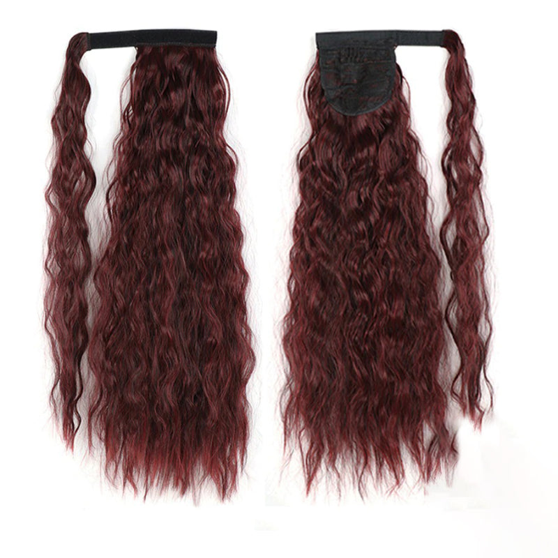 Women's Clip-In Ponytail Hair Extension Brown Synthetic Long Corn Waves