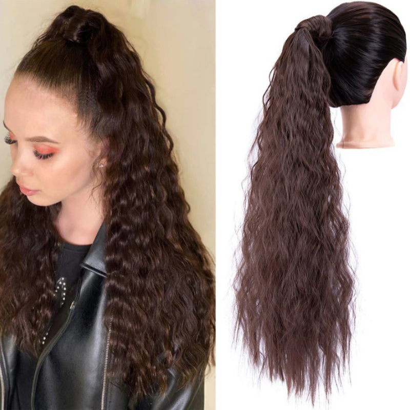 Women's Clip-In Ponytail Hair Extension Brown Synthetic Long Corn Waves