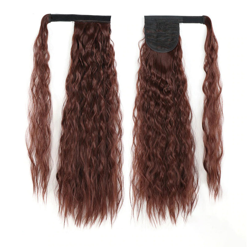 Women's Clip-In Ponytail Hair Extension Brown Synthetic Long Corn Waves