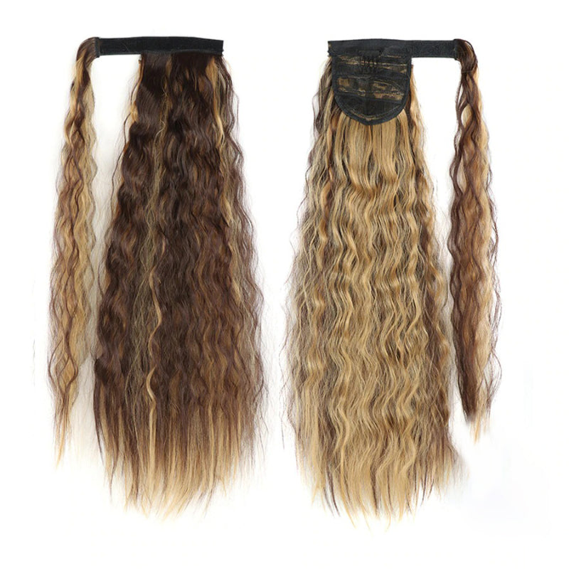 Women's Clip-In Ponytail Hair Extension Brown Synthetic Long Corn Waves