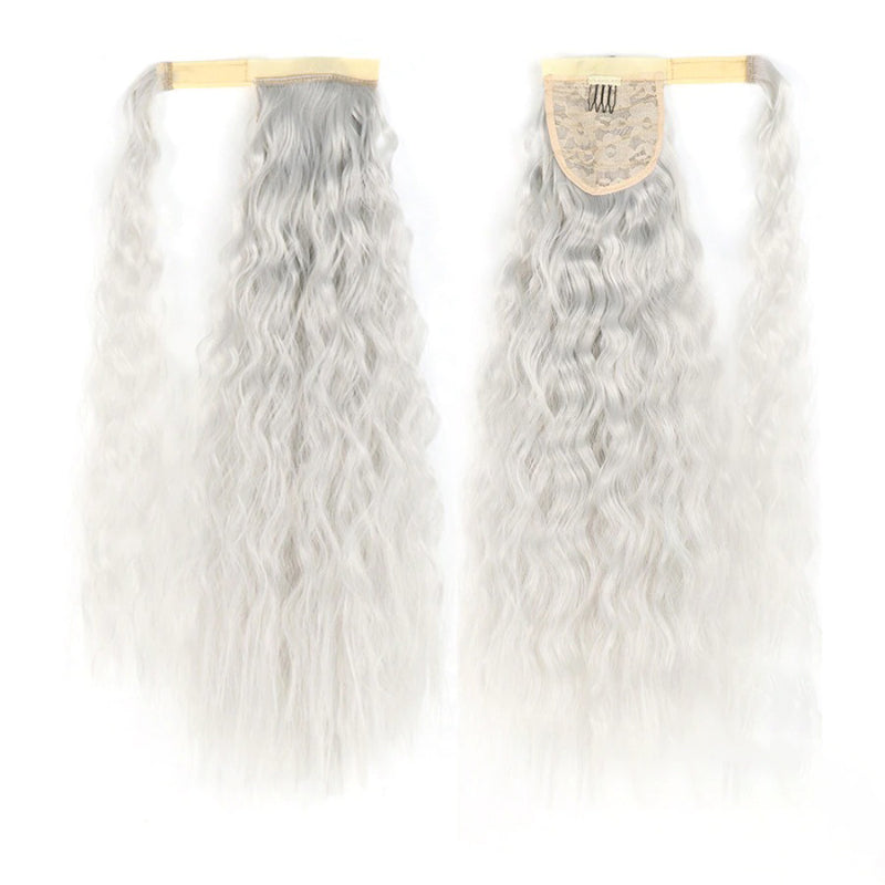 Women's Clip-In Ponytail Hair Extension Brown Synthetic Long Corn Waves