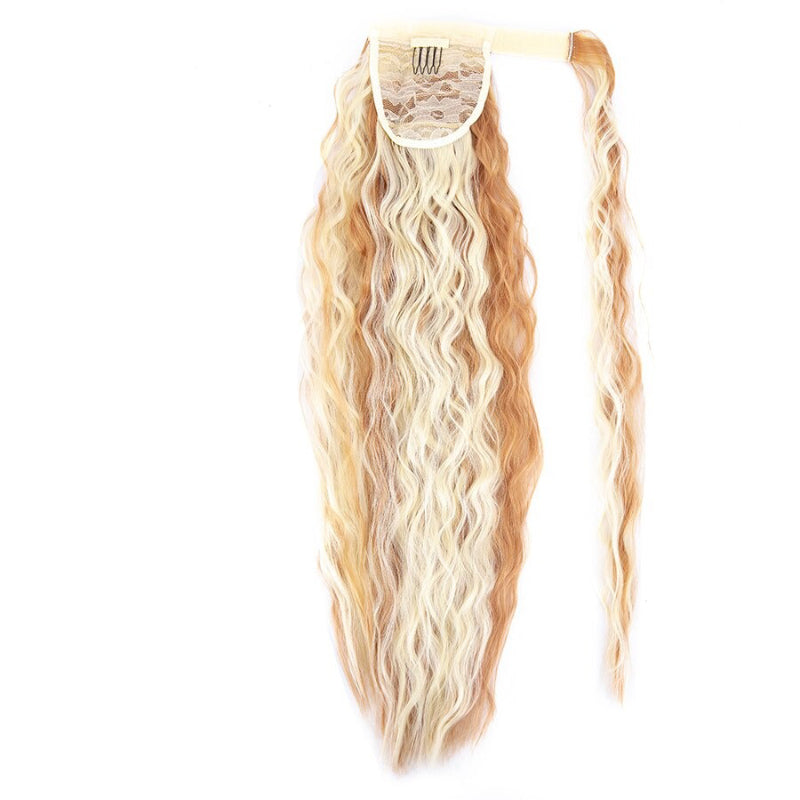 Women's Clip-In Ponytail Hair Extension Brown Synthetic Long Corn Waves