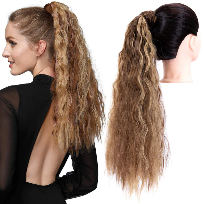 Women's Clip-In Ponytail Hair Extension Brown Synthetic Long Corn Waves
