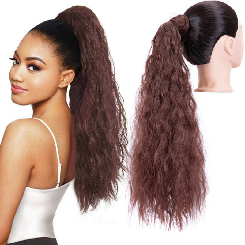 Women's Clip-In Ponytail Hair Extension Brown Synthetic Long Corn Waves
