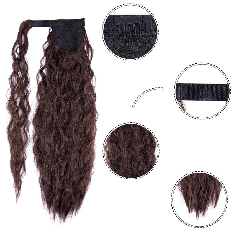 Women's Clip-In Ponytail Hair Extension Brown Synthetic Long Corn Waves