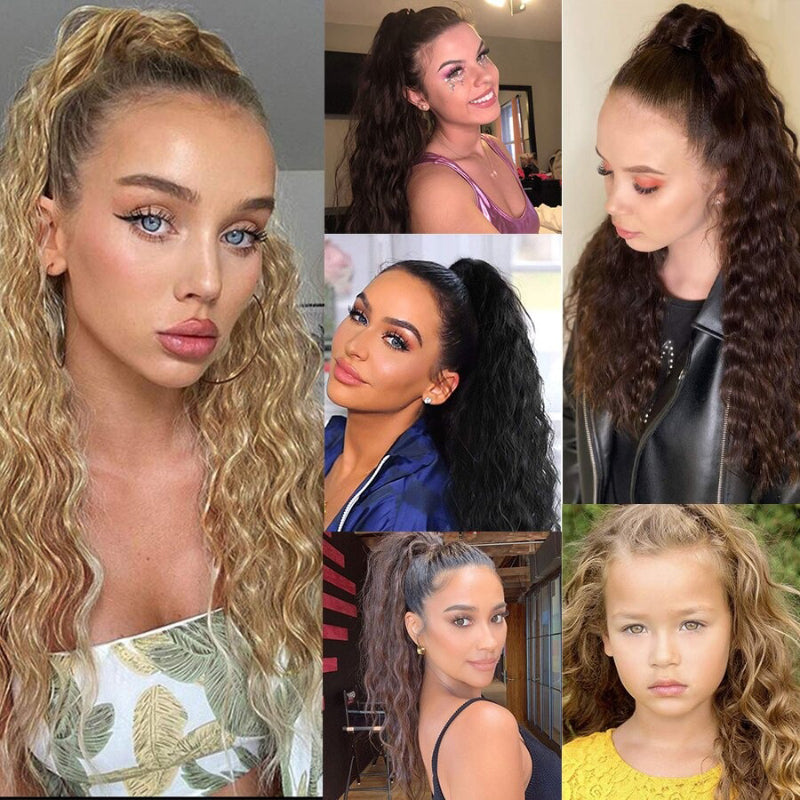 Women's Clip-In Ponytail Hair Extension Brown Synthetic Long Corn Waves