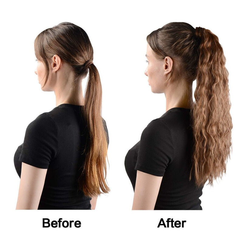 Women's Clip-In Ponytail Hair Extension Brown Synthetic Long Corn Waves