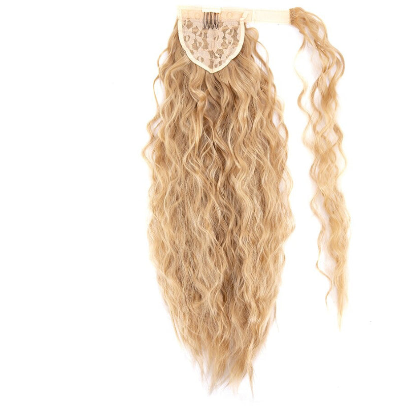 Women's Clip-In Ponytail Hair Extension Brown Synthetic Long Corn Waves