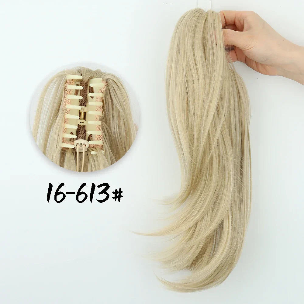 Women's Clip In Ponytail Extension 18 Inch Wavy Black Brown Synthetic