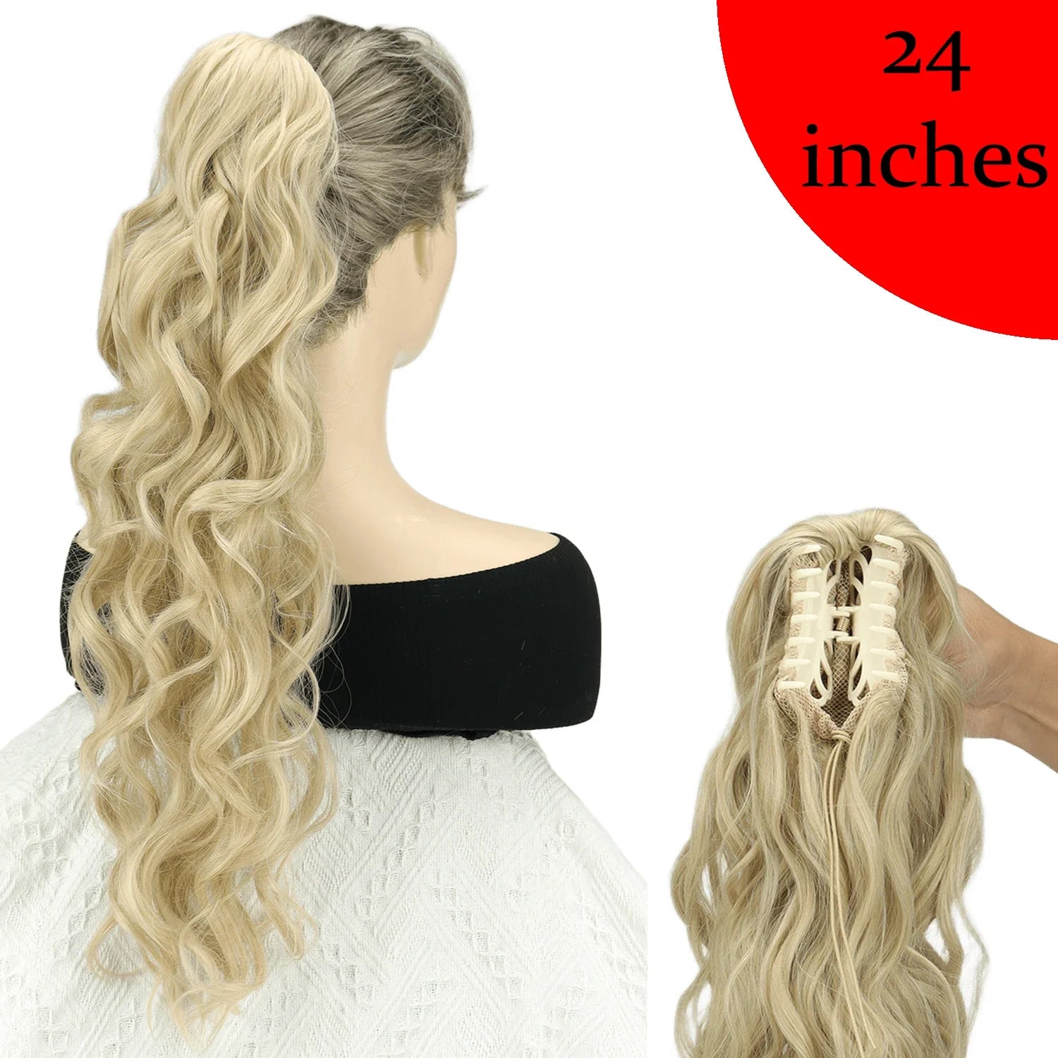 Women's Clip In Ponytail Extension 18 Inch Wavy Black Brown Synthetic