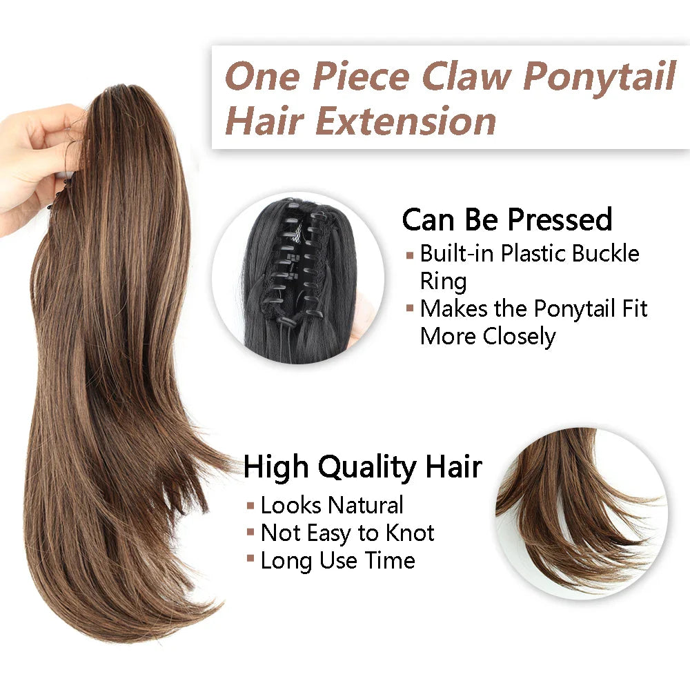 Women's Clip In Ponytail Extension 18 Inch Wavy Black Brown Synthetic