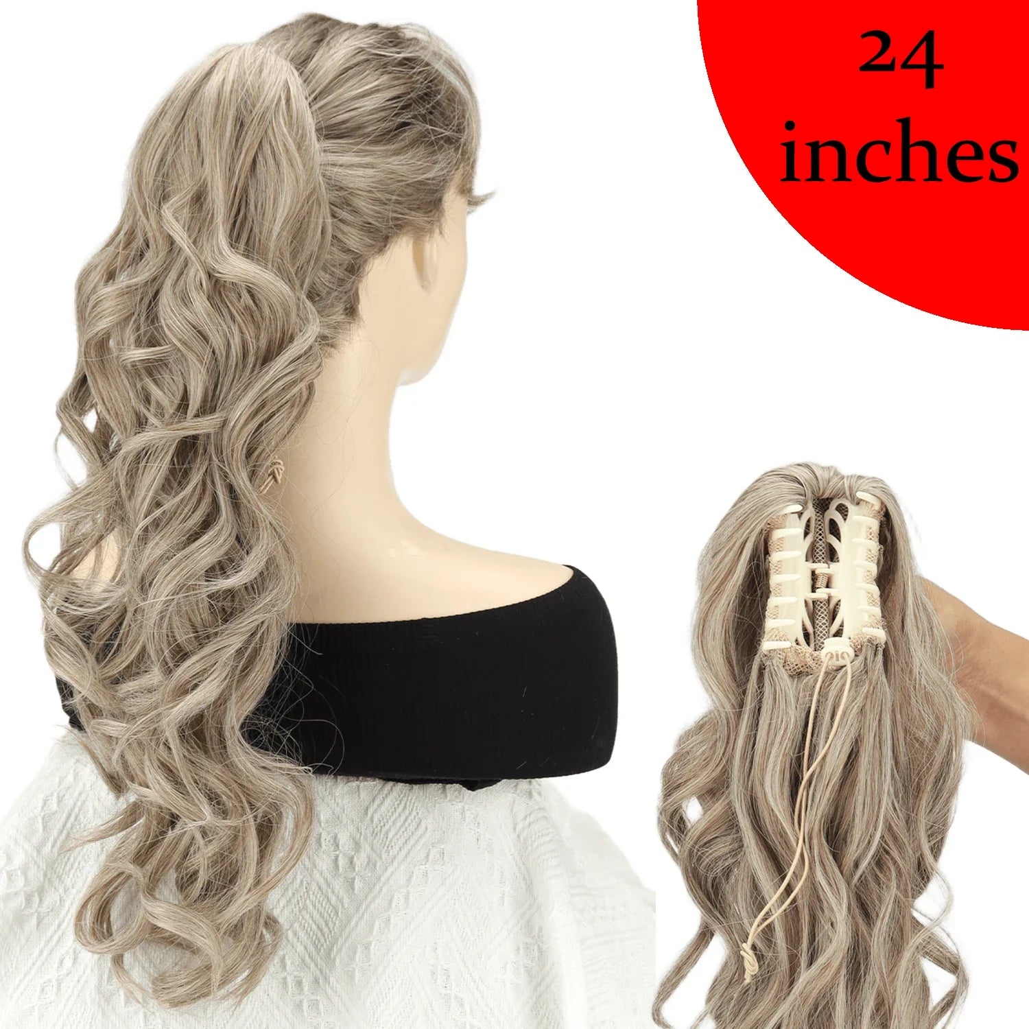 Women's Clip In Ponytail Extension 18 Inch Wavy Black Brown Synthetic