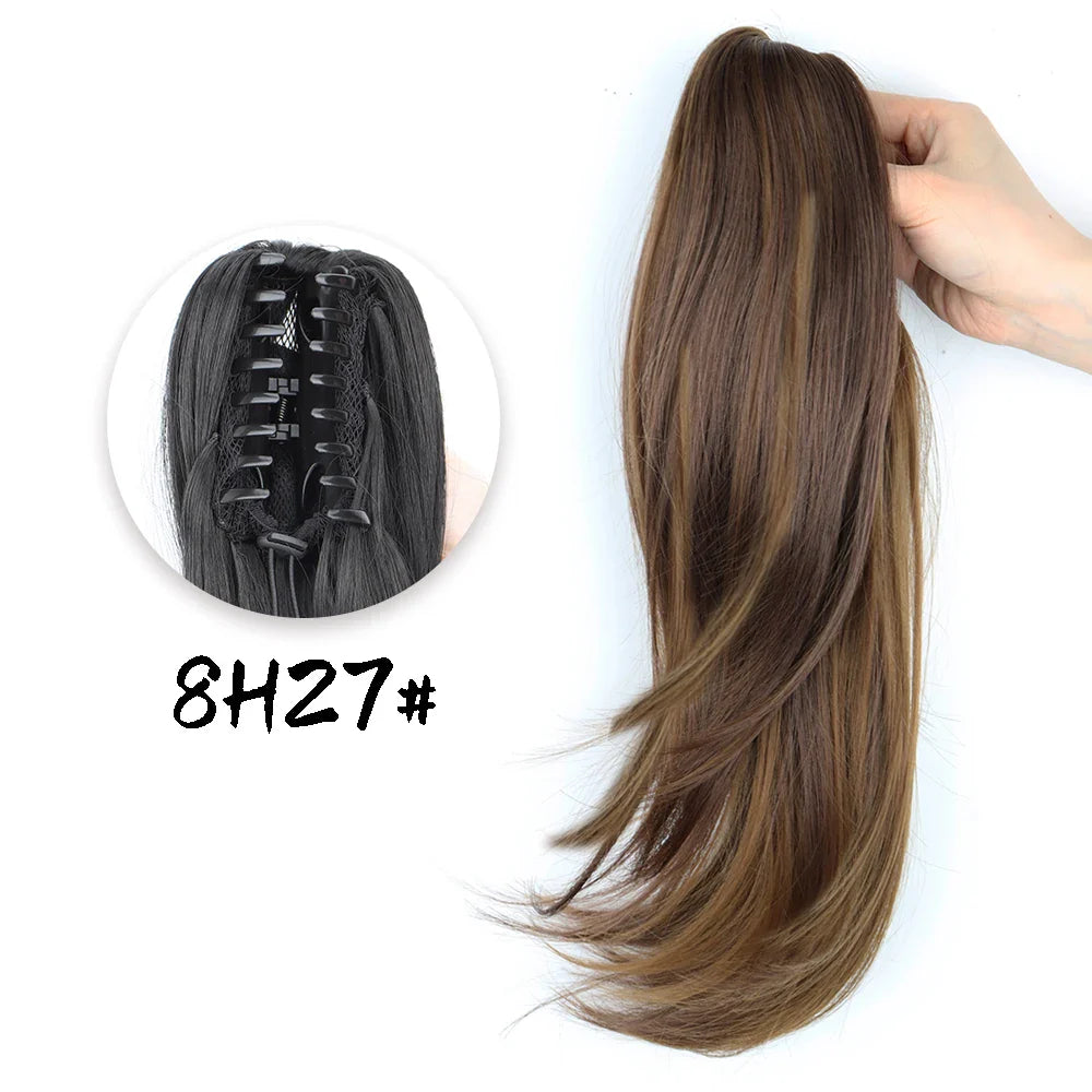 Women's Clip In Ponytail Extension 18 Inch Wavy Black Brown Synthetic