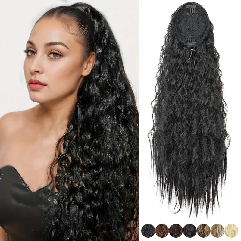 Women's Clip In Ponytail Extension 22 Inch Kinky Wave Synthetic Fiber