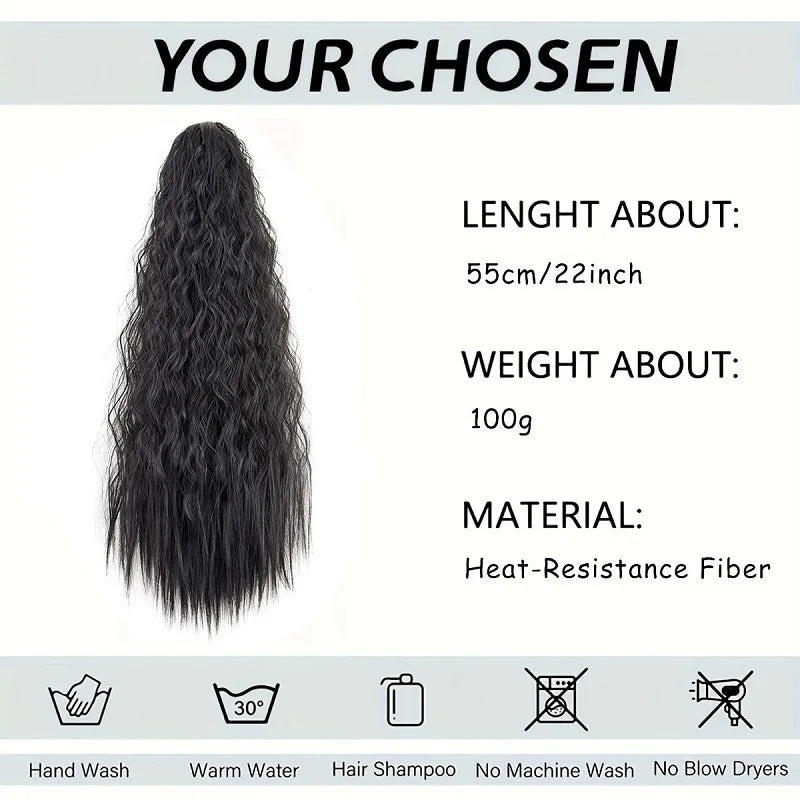 Women's Clip In Ponytail Extension 22 Inch Kinky Wave Synthetic Fiber