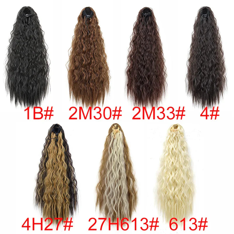 Women's Clip In Ponytail Extension 22 Inch Kinky Wave Synthetic Fiber