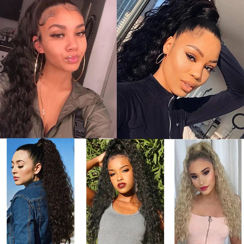 Women's Clip In Ponytail Extension 22 Inch Kinky Wave Synthetic Fiber
