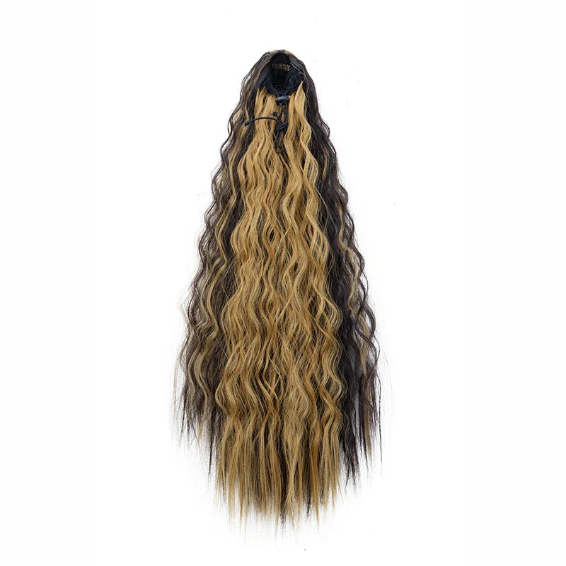 Women's Clip In Ponytail Extension 22 Inch Kinky Wave Synthetic Fiber