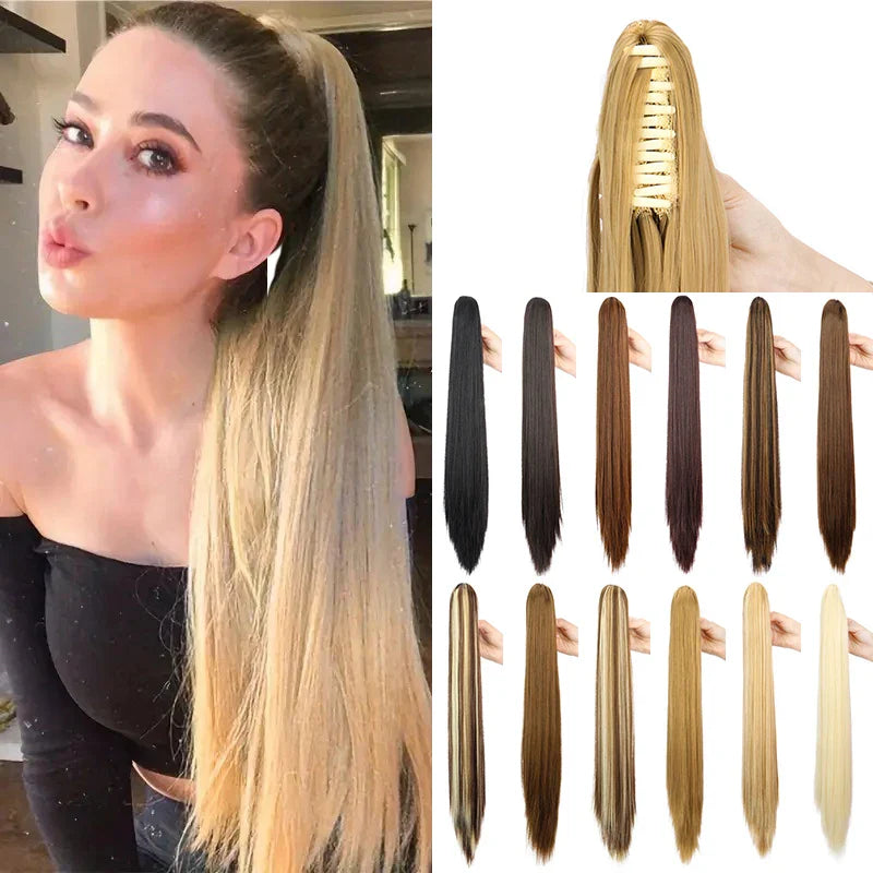 Women's Clip In Ponytail Extension 24 Inch Synthetic Heat Resistant Blonde Black