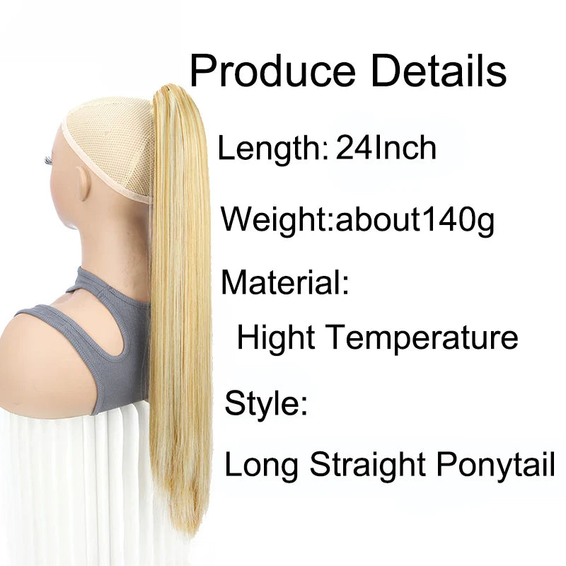 Women's Clip In Ponytail Extension 24 Inch Synthetic Heat Resistant Blonde Black