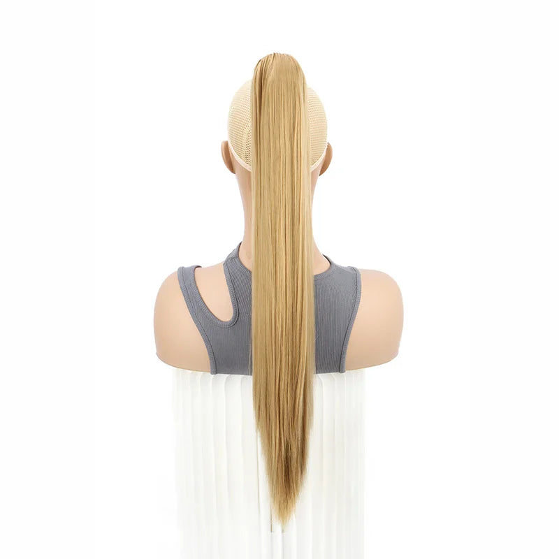 Women's Clip In Ponytail Extension 24 Inch Synthetic Heat Resistant Blonde Black