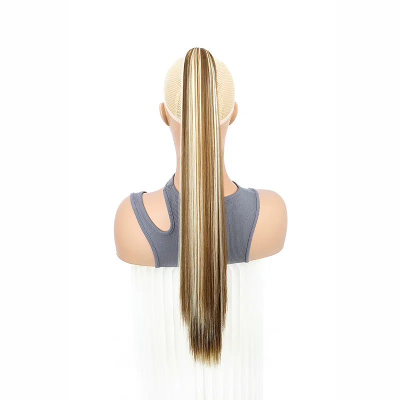 Women's Clip In Ponytail Extension 24 Inch Synthetic Heat Resistant Blonde Black