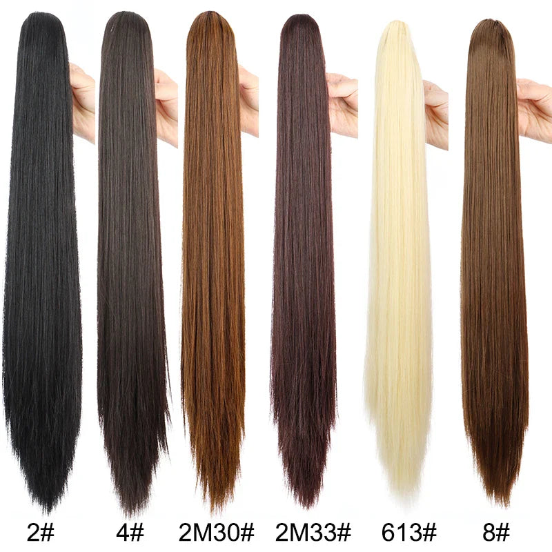 Women's Clip In Ponytail Extension 24 Inch Synthetic Heat Resistant Blonde Black
