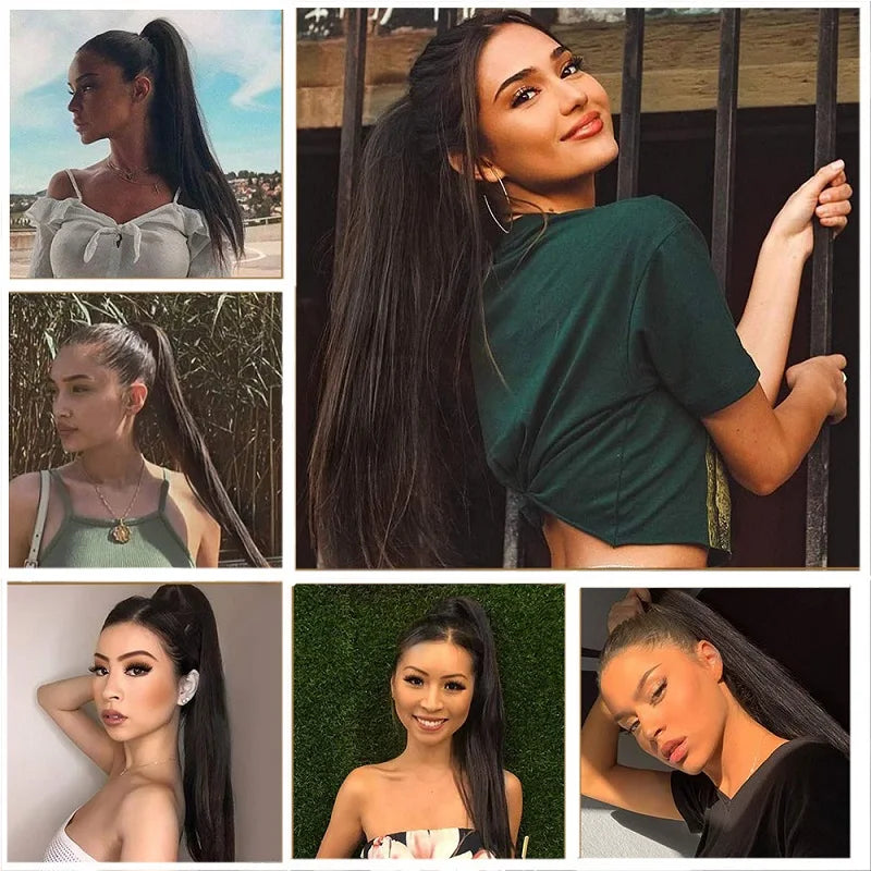 Women's Clip In Ponytail Extension 24 Inch Synthetic Heat Resistant Blonde Black