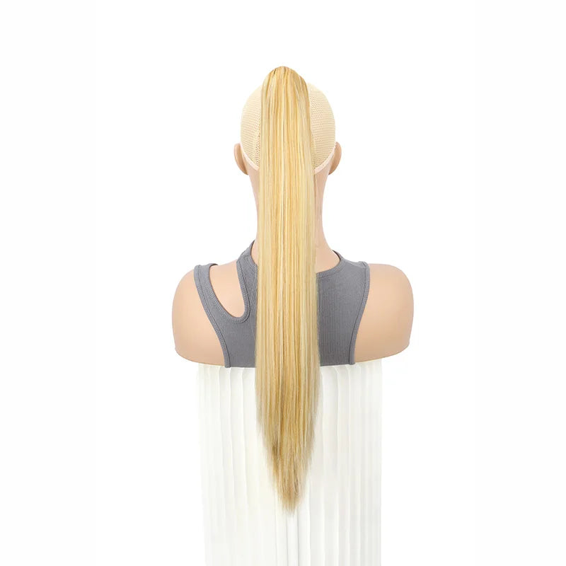 Women's Clip In Ponytail Extension 24 Inch Synthetic Heat Resistant Blonde Black