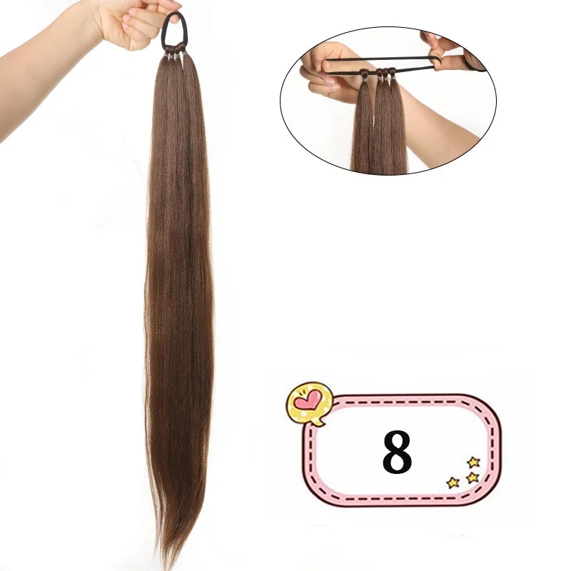 Women's Clip In Ponytail Extension 28 Inch Black Brown Synthetic