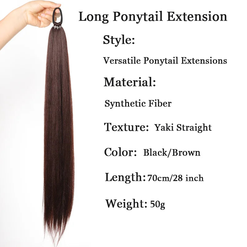 Women's Clip In Ponytail Extension 28 Inch Black Brown Synthetic