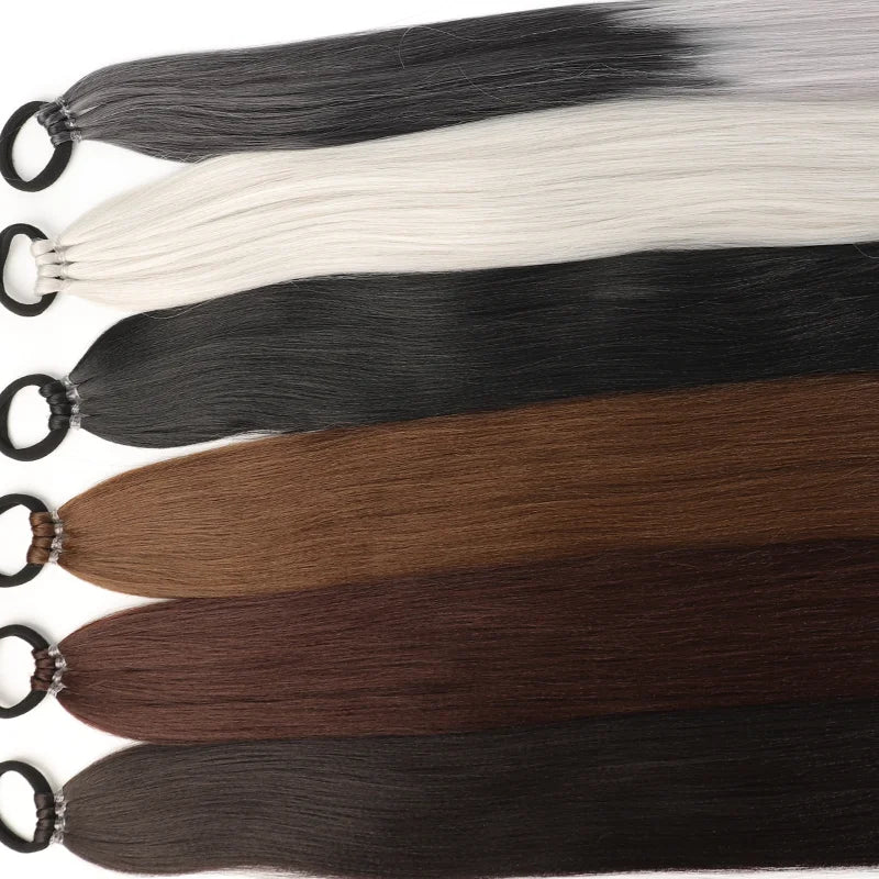 Women's Clip In Ponytail Extension 28 Inch Black Brown Synthetic