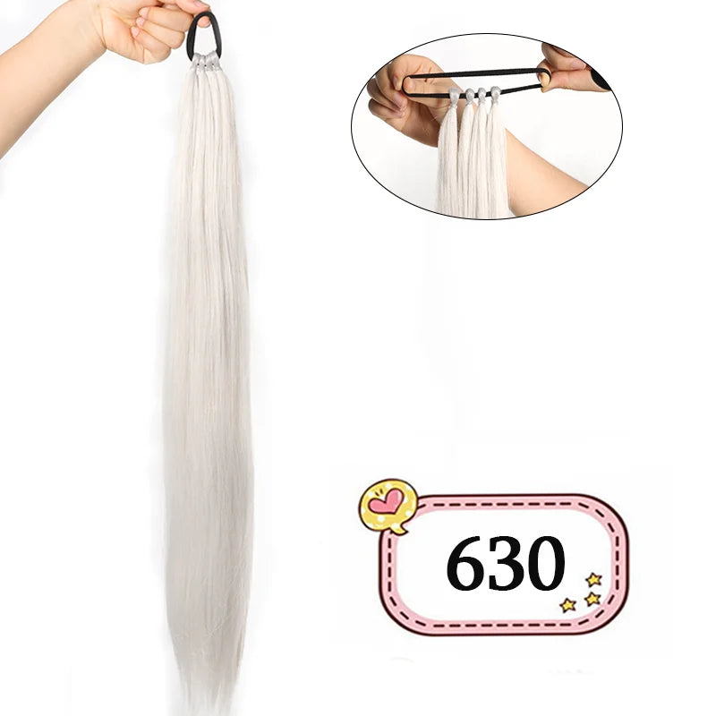 Women's Clip In Ponytail Extension 28 Inch Black Brown Synthetic