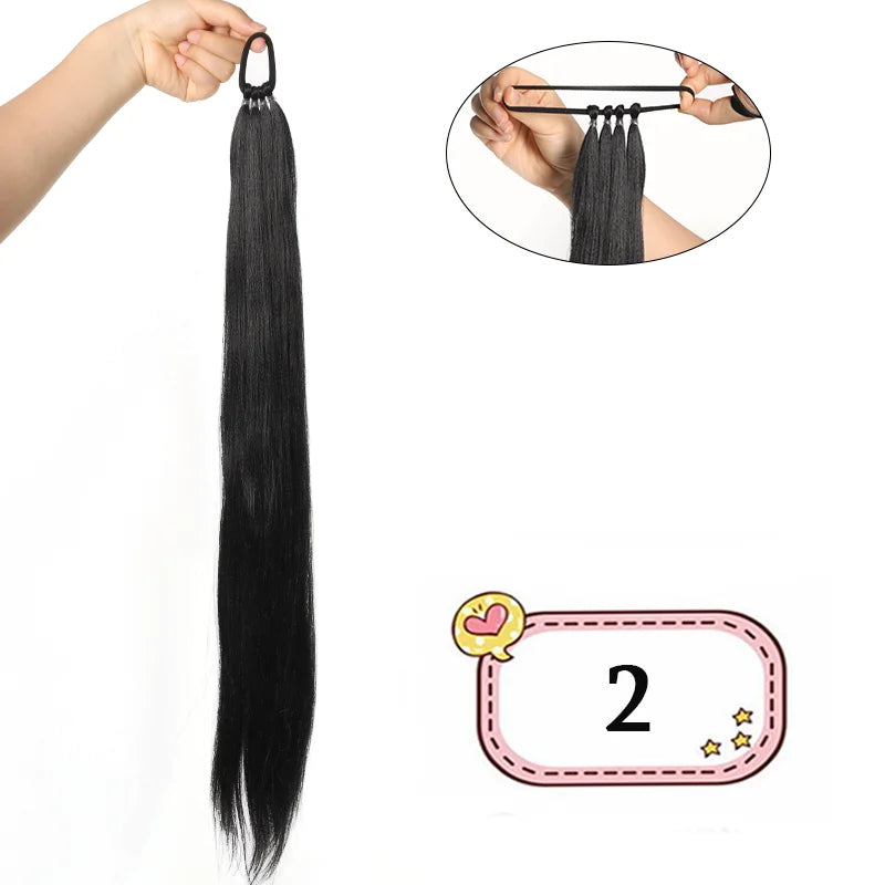 Women's Clip In Ponytail Extension 28 Inch Black Brown Synthetic