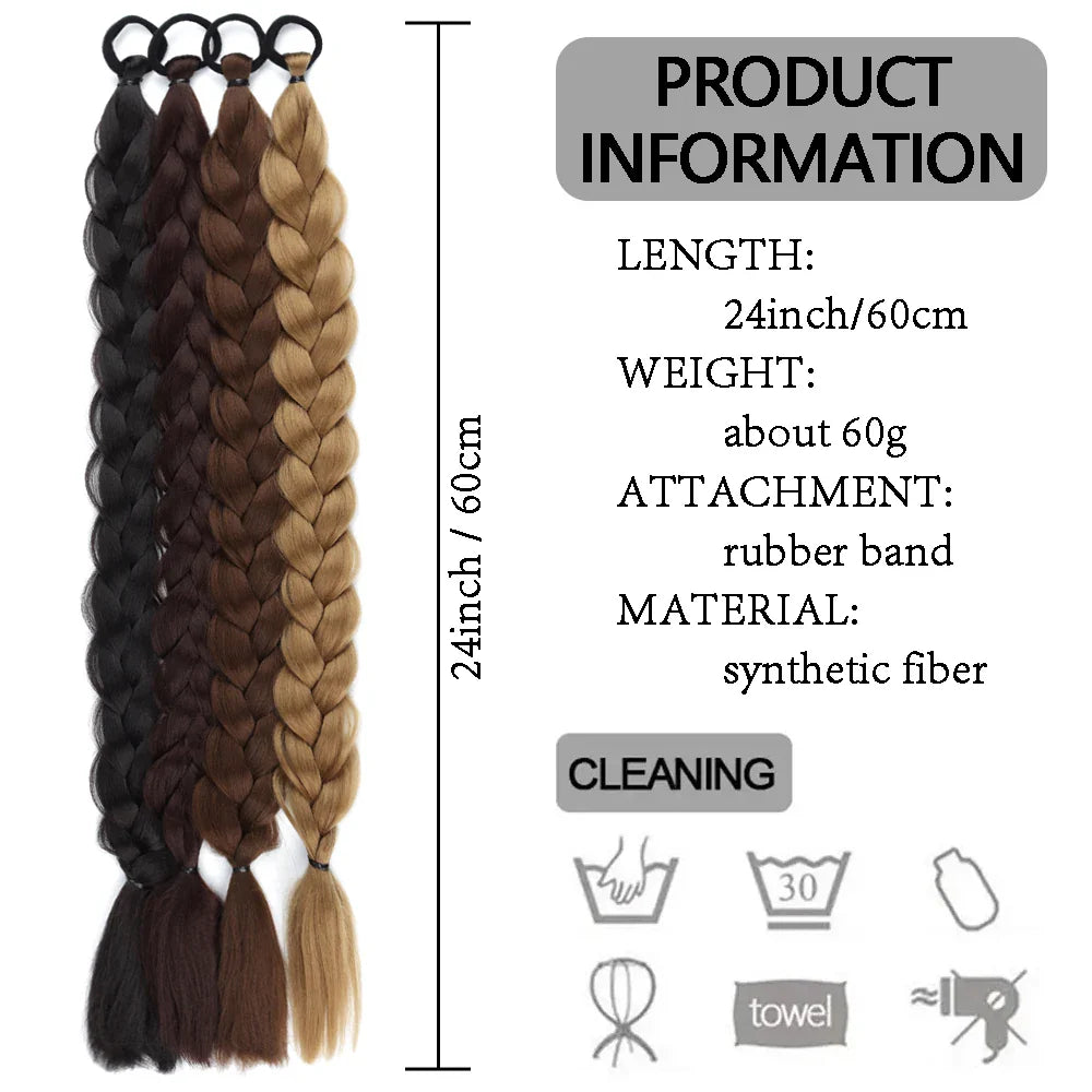 Women's Clip In Ponytail Extensions 24 Inch Synthetic Twist Braid