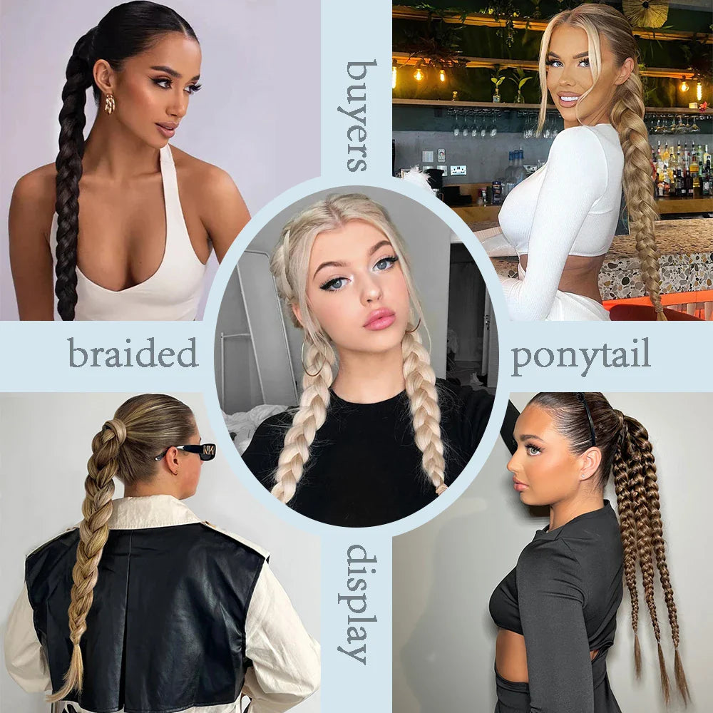 Women's Clip In Ponytail Extensions 24 Inch Synthetic Twist Braid