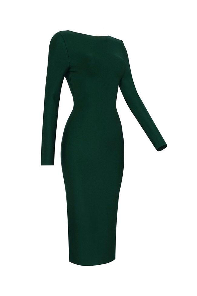 Women's Cocktail Dress Emerald Green Polyester Deep V Long Sleeve
