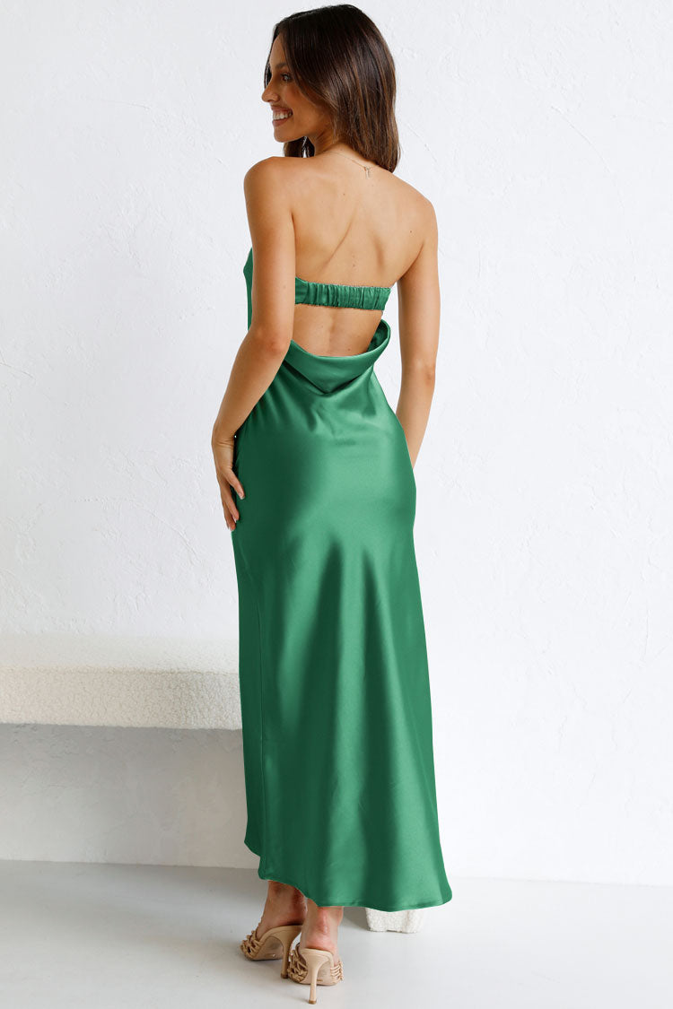Women's Cocktail Dress Green Polyester Strapless Midi
